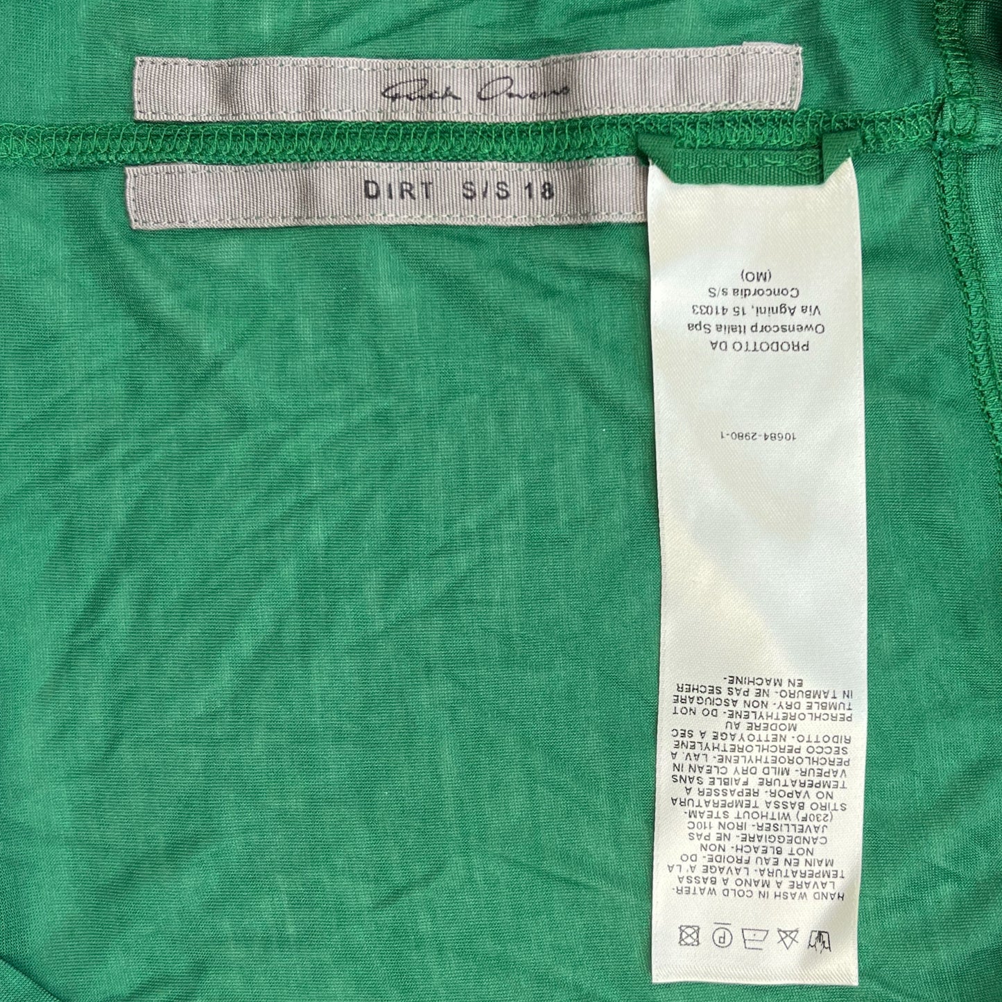 Rick Owens SS18 Mainline Membrane Top Wheatgrass Green - Size 38