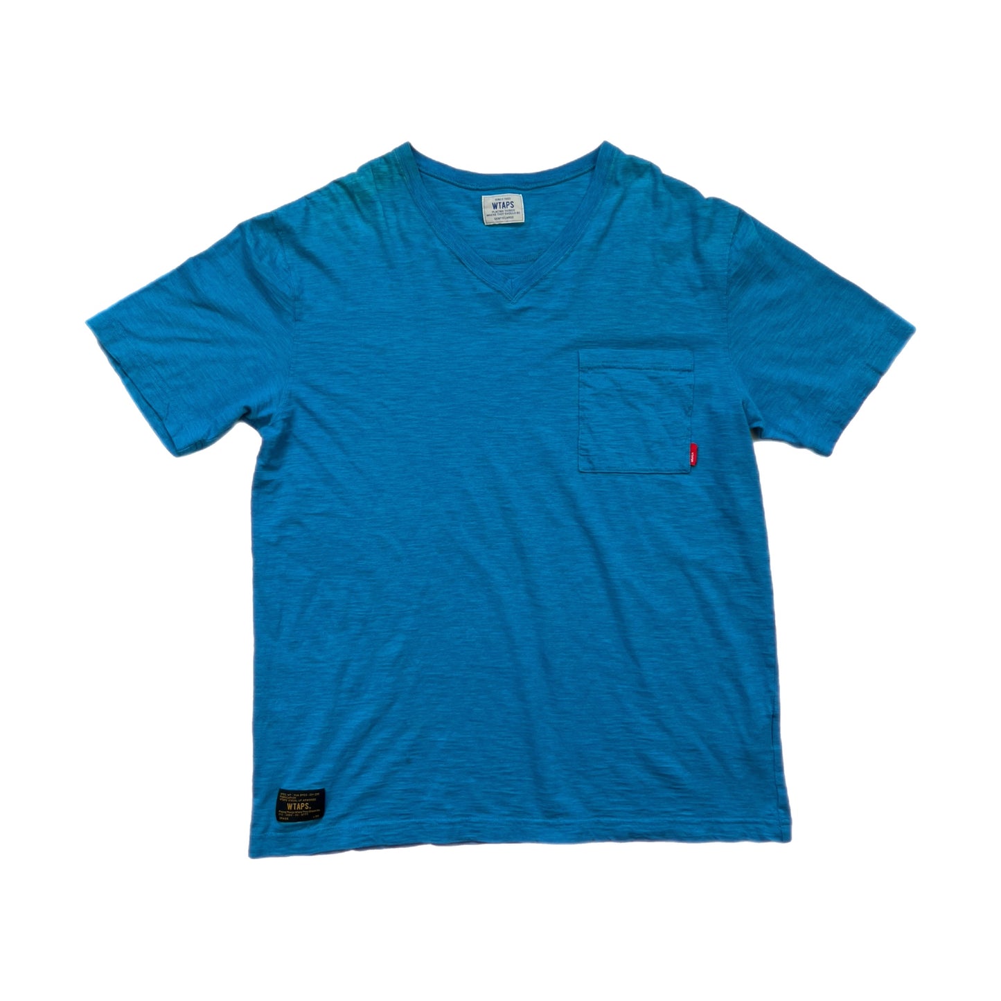 WTAPS 'CONCRETE ENVIRONMENT' Blue V-Neck Pocket Tee - Size Large